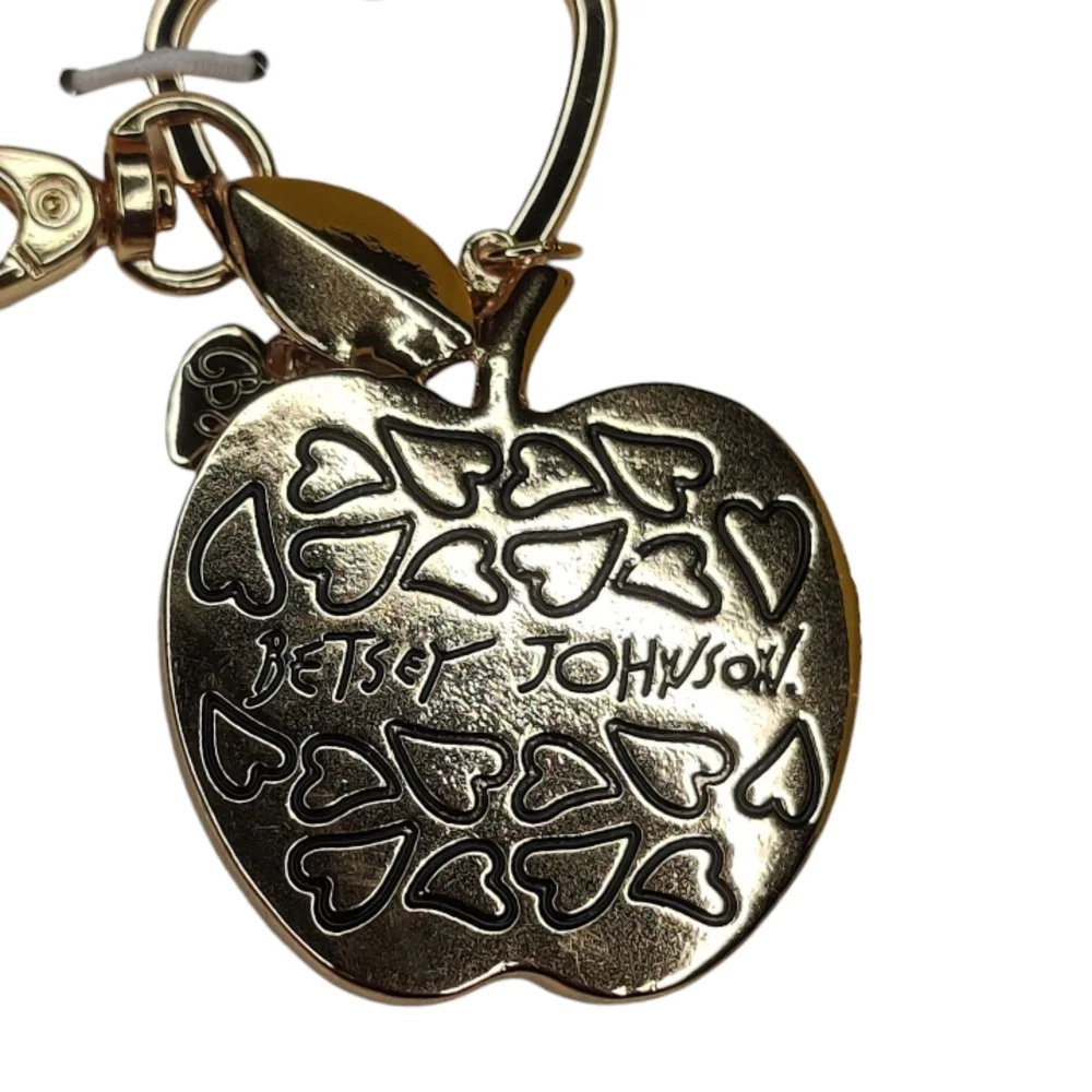 Betsey Johnson Red Apple Rhinestone Accented Bag Charm Keychain
